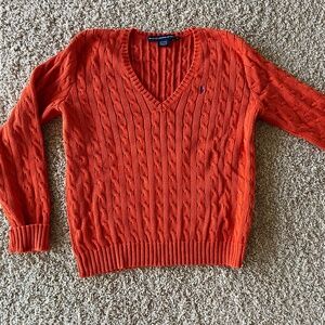Ladies Ralph Lauren Sport Orange V Neck Cotton Sweater XL